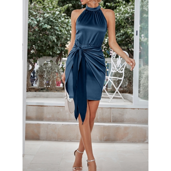 Blue Tie Front Dress - Picture 5 of 7